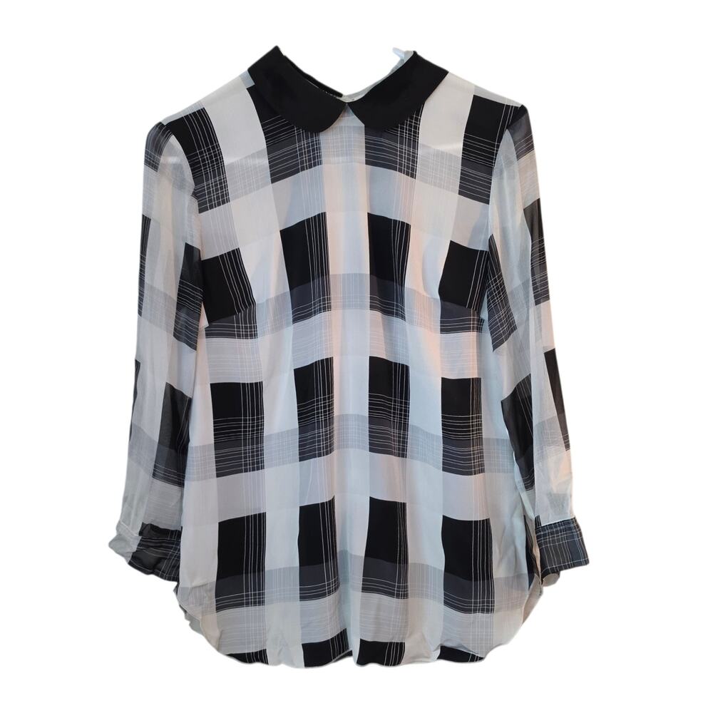 Wilfred Aritzia 100% Silk Plaid Peter Pan Collar Blouse Top Size 2 XS